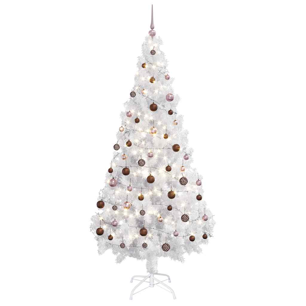 vidaXL Osvetlený umelý vianočný stromček+gule 180 cm, 620 vetvičiek