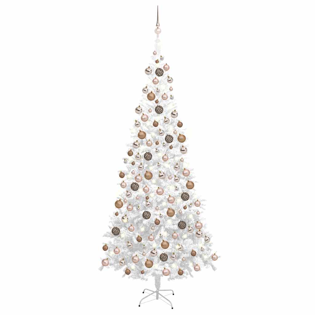 Arbre de Noël artificiel avec LED et boules L 240 cm Blanc