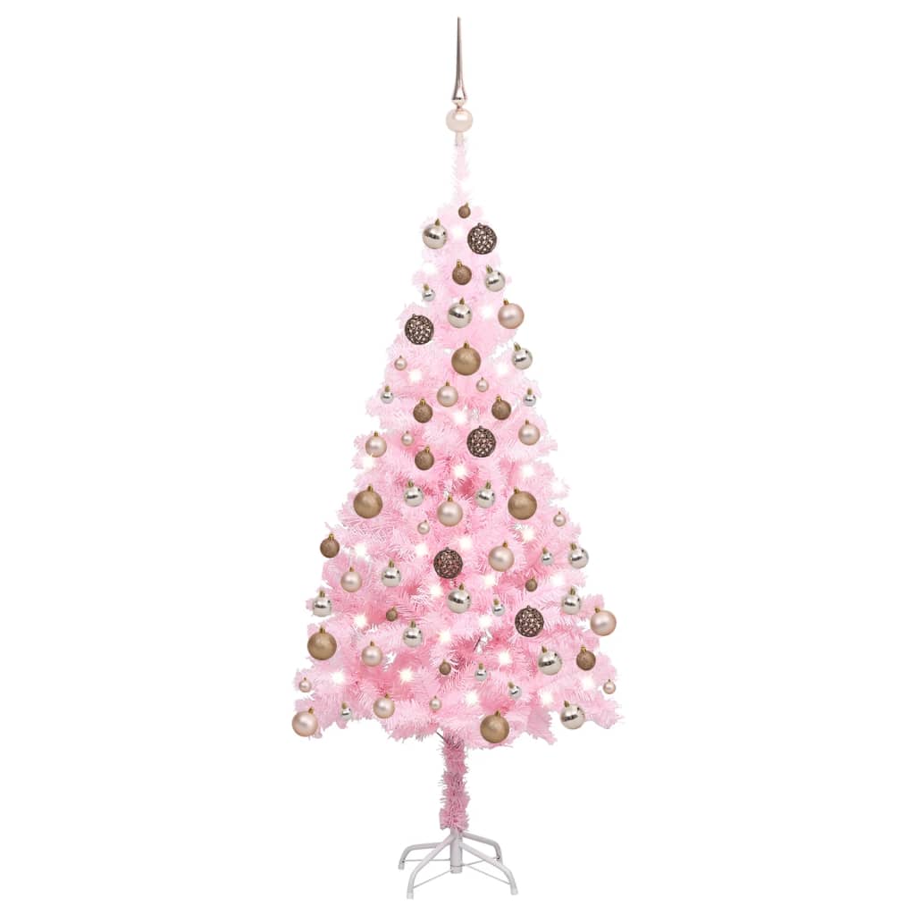 Künstlicher Weihnachtsbaum mit LEDs & Kugeln Rosa 120 cm PVC | Stepinfit.de