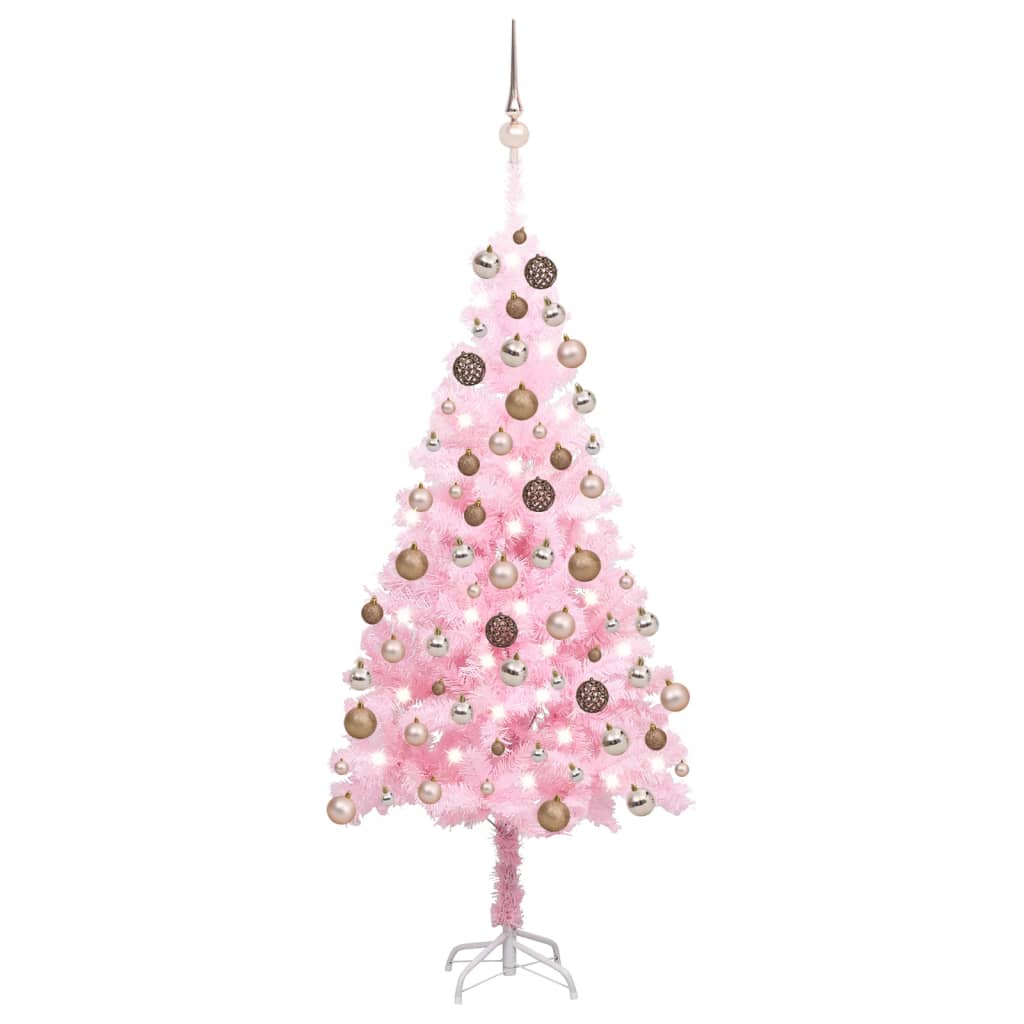 Arbre de Noël artificiel avec LED et boules Rose 150 cm PVC
