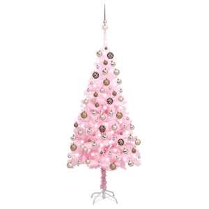 Umetna osvetljena novoletna jelka z bunkicami roza 150 cm PVC