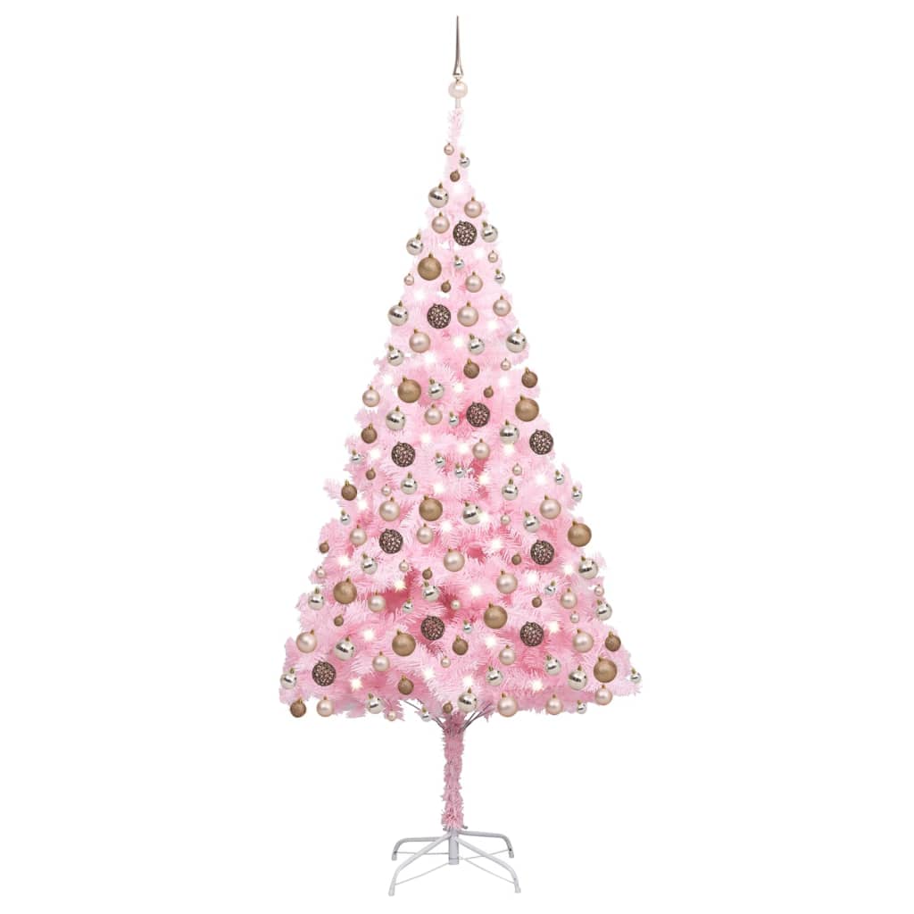 Image of vidaXL Artificial Pre-lit Christmas Tree with Ball Set Pink 210 cm PVC
