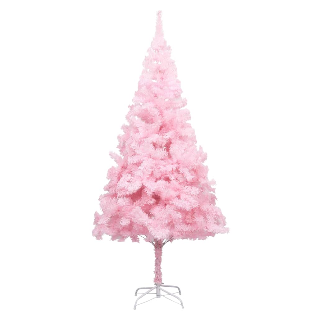  Osvetlený umelý vianočný stromček s guľami, ružový 210 cm, PVC