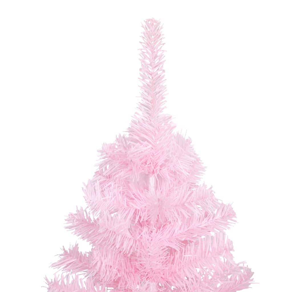  Osvetlený umelý vianočný stromček s guľami, ružový 210 cm, PVC