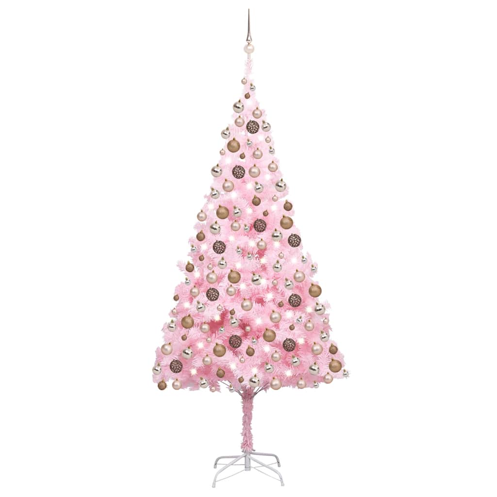Arbre de Noël artificiel avec LED et boules Rose 240 cm PVC