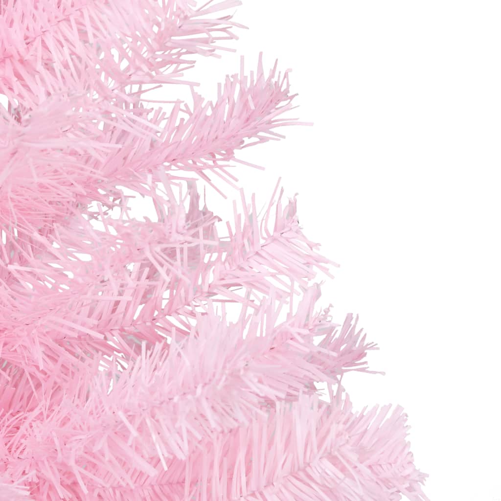  Osvetlený umelý vianočný stromček s guľami, ružový 240 cm, PVC