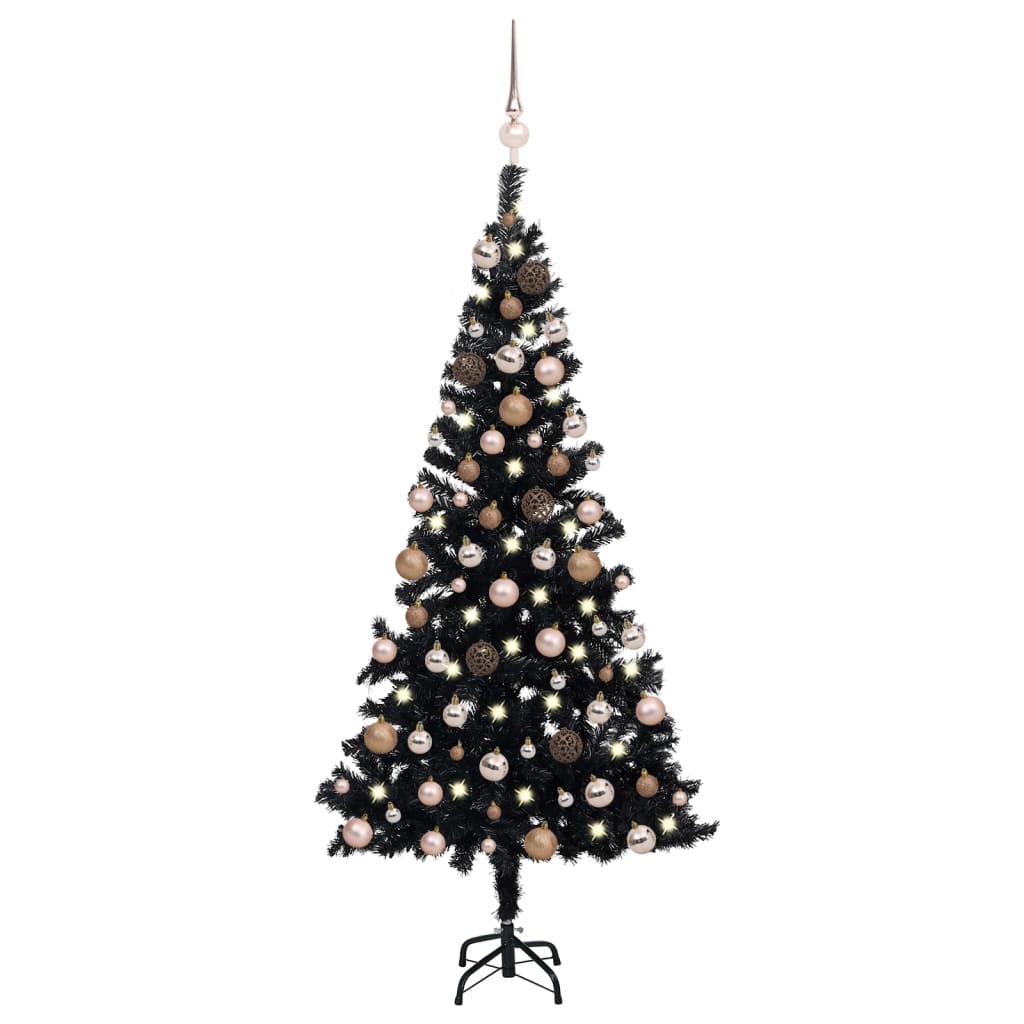 vidaXL Brad de Crăciun artificial cu LED-uri/globuri negru 120 cm PVC 