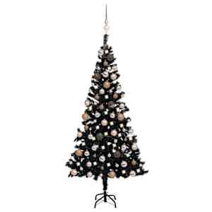 vidaXL valgustusega kunstkuusk kuulidega, must, 120 cm, PVC