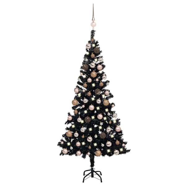 vidaXL valgustusega kunstkuusk kuulidega, must, 120 cm, PVC