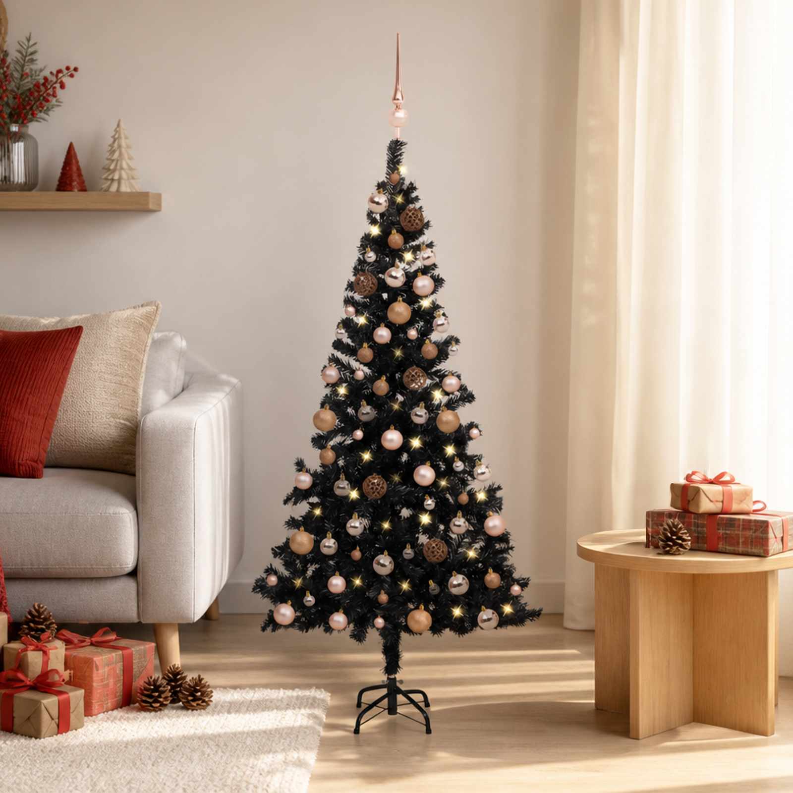 vidaXL Künstlicher Weihnachtsbaum Beleuchtung & Kugeln Schwarz 120 cm