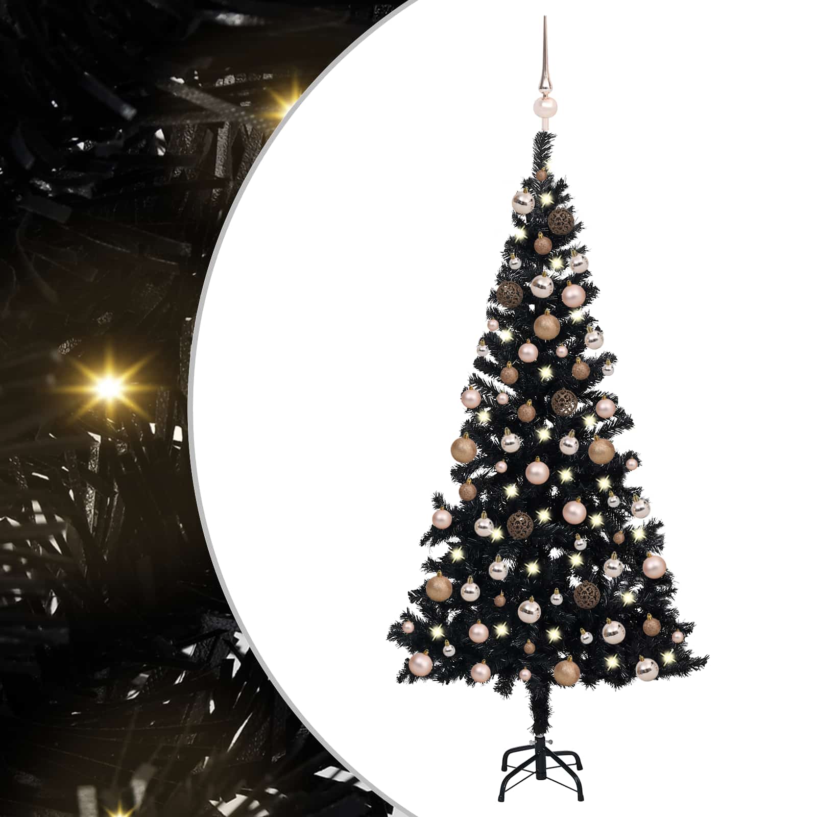 vidaXL Künstlicher Weihnachtsbaum Beleuchtung & Kugeln Schwarz 120 cm – Bild 2