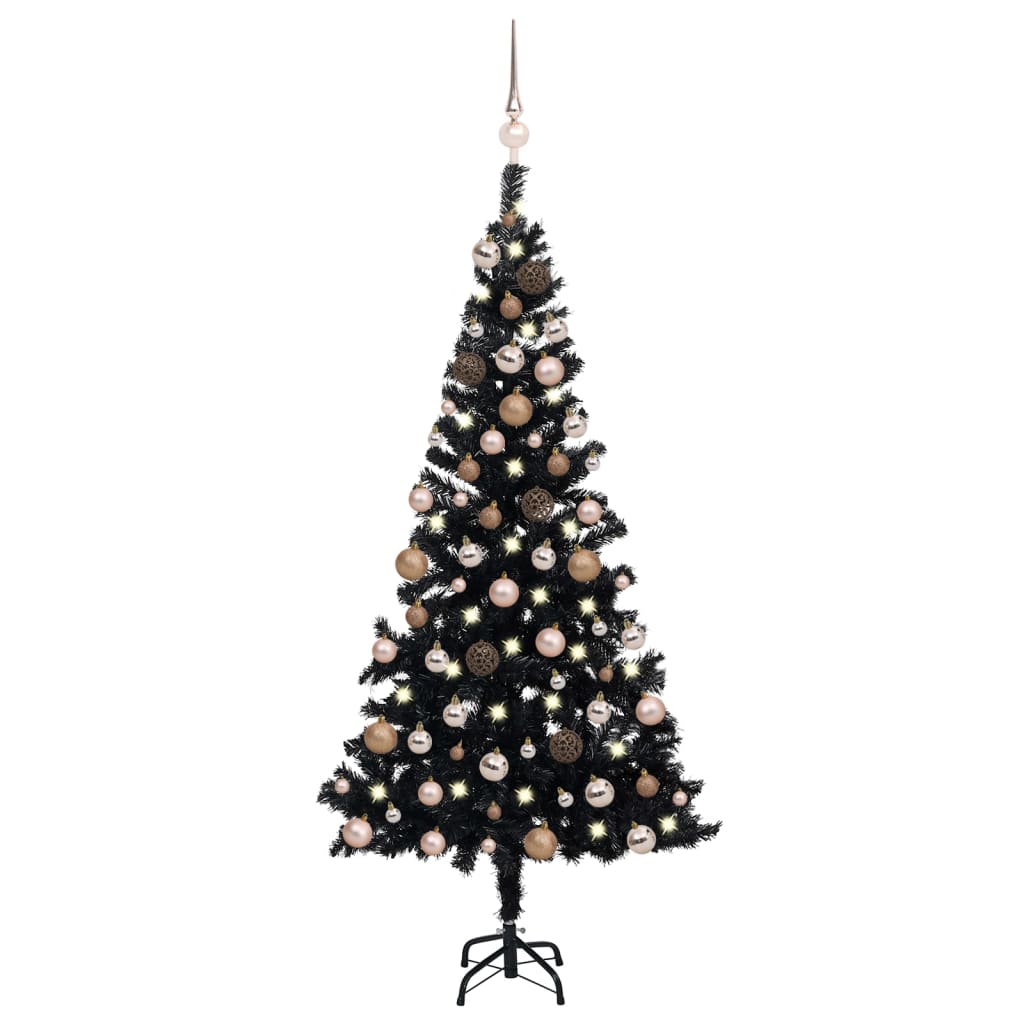 vidaXL Brad de Crăciun artificial LED-uri/globuri negru 150 cm PVC