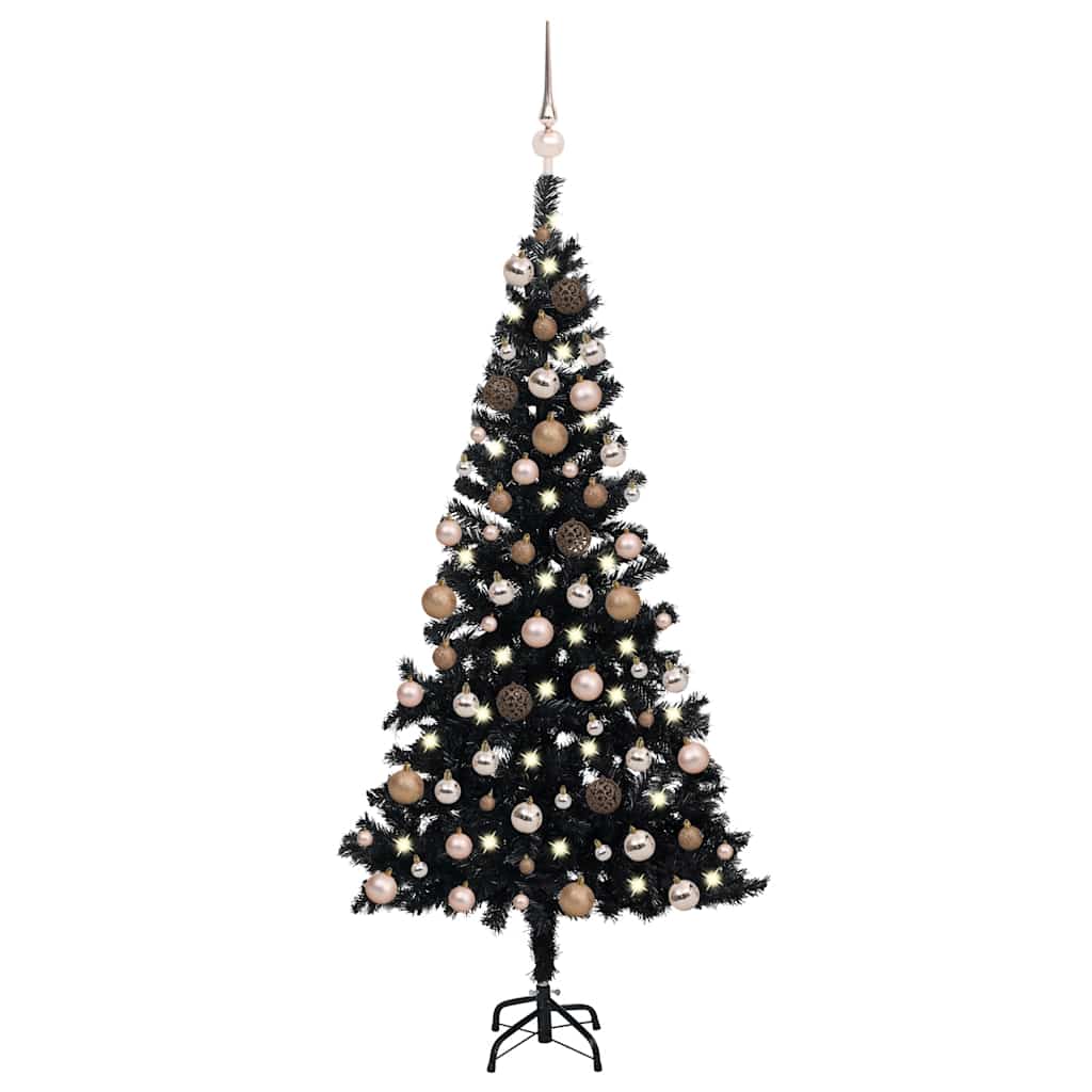 Arbre de Noël artificiel avec LED et boules Noir 150 cm PVC