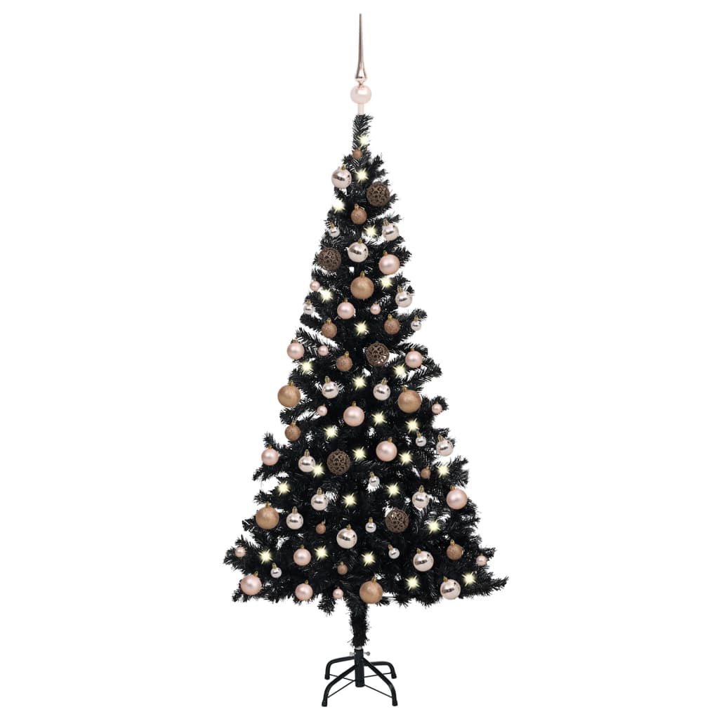 vidaXL Brad de Crăciun artificial LED-uri/globuri negru 180 cm PVC vidaXL