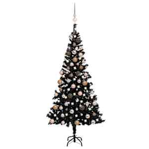 Umělý vánoční stromek s LED a sadou koulí černý 180 cm PVC - obrázek 1