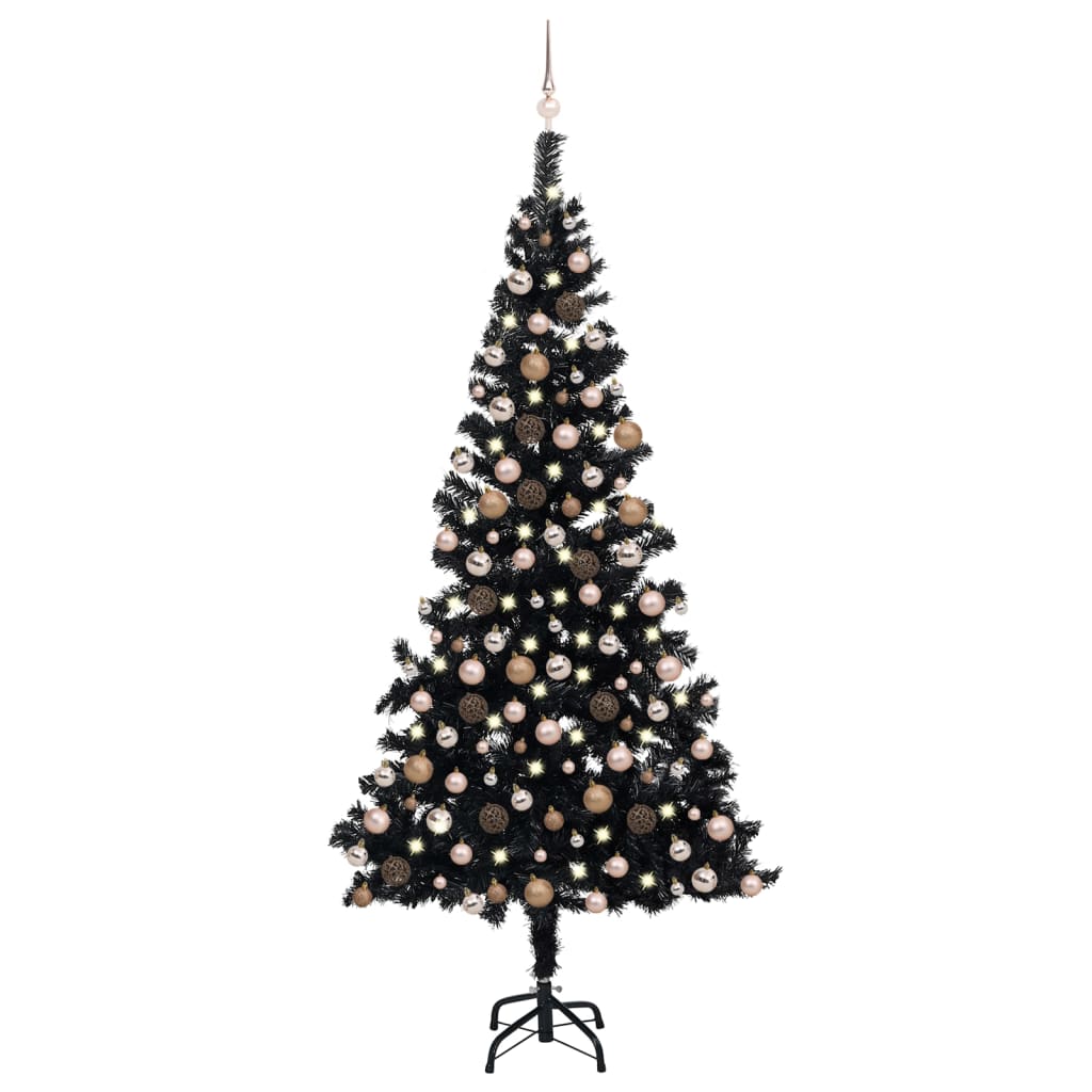 vidaXL Brad de Crăciun artificial cu LED-uri&globuri negru 210 cm PVC
