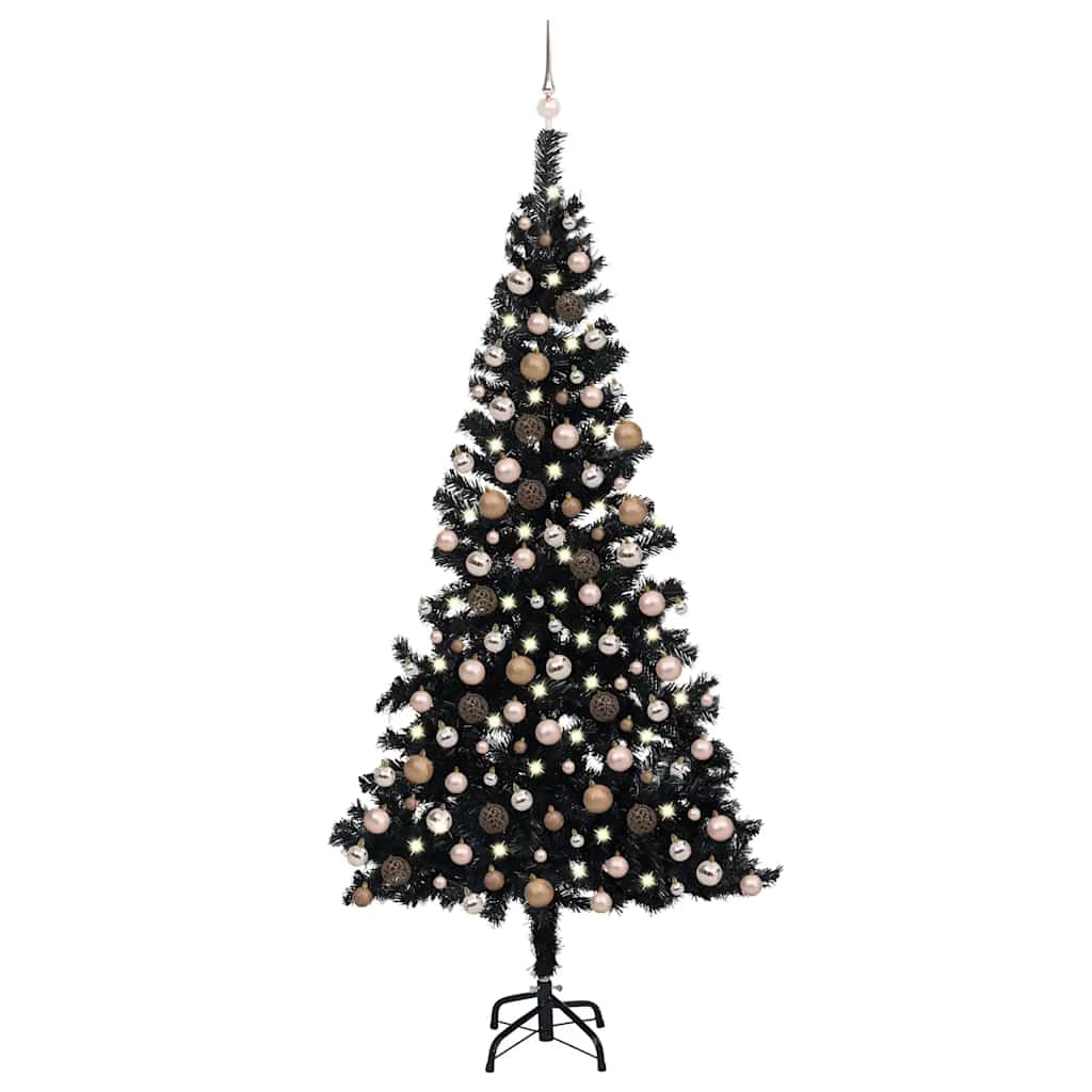Arbre de Noël artificiel avec LED et boules Noir 240 cm PVC