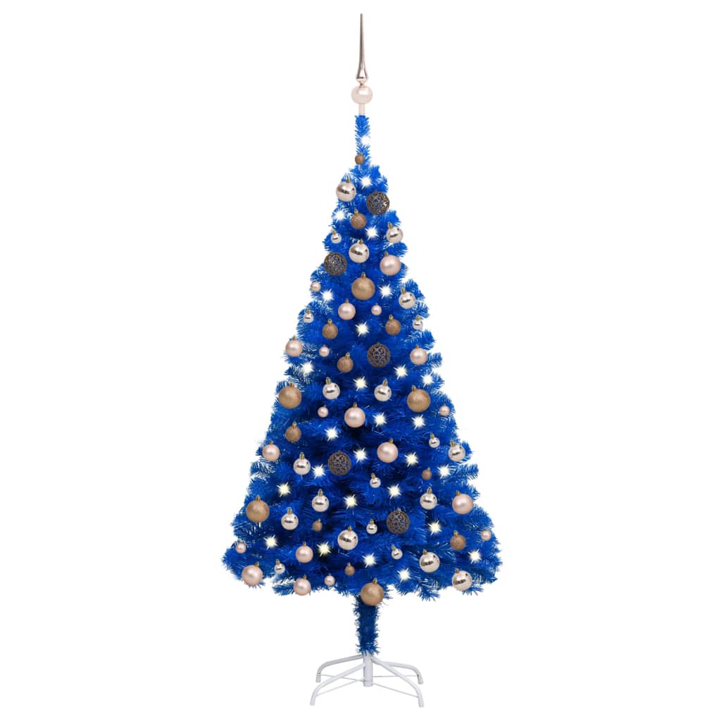 vidaXL kunstigt juletræ med lys og kuglesæt 150 cm PVC blå