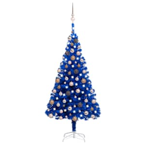 Umělý vánoční stromek s LED a sadou koulí modrý 180 cm PVC - obrázek 1