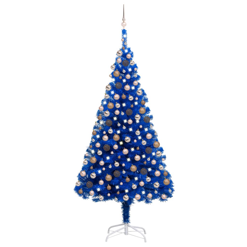 vidaXL Brad de Crăciun artificial LED-uri&globuri albastru 210 cm PVC