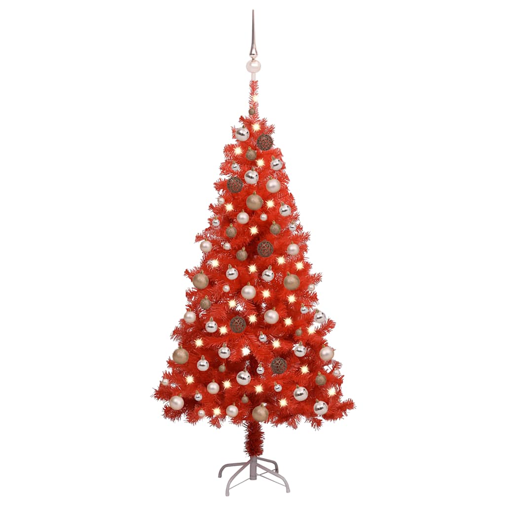 Arbre de Noël artificiel avec LED et boules Rouge 120 cm PVC