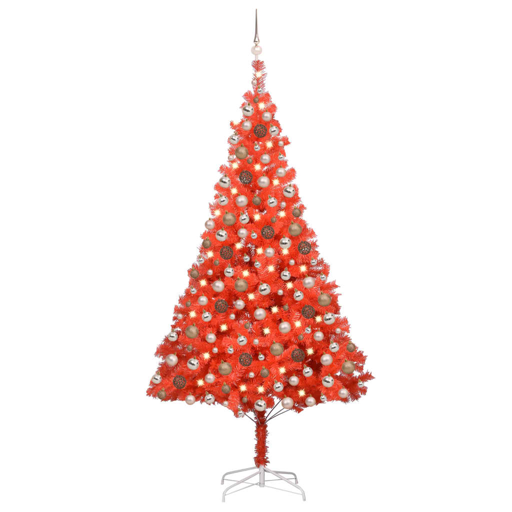 kunstigt juletræ med LED-lys og 210 cm PVC rød - Manillo.dk