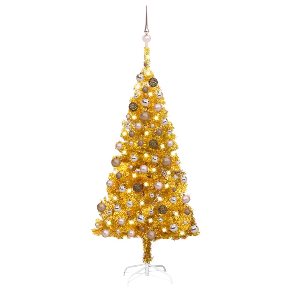 Image of vidaXL Artificial Pre-lit Christmas Tree with Ball Set Gold 120 cm PET