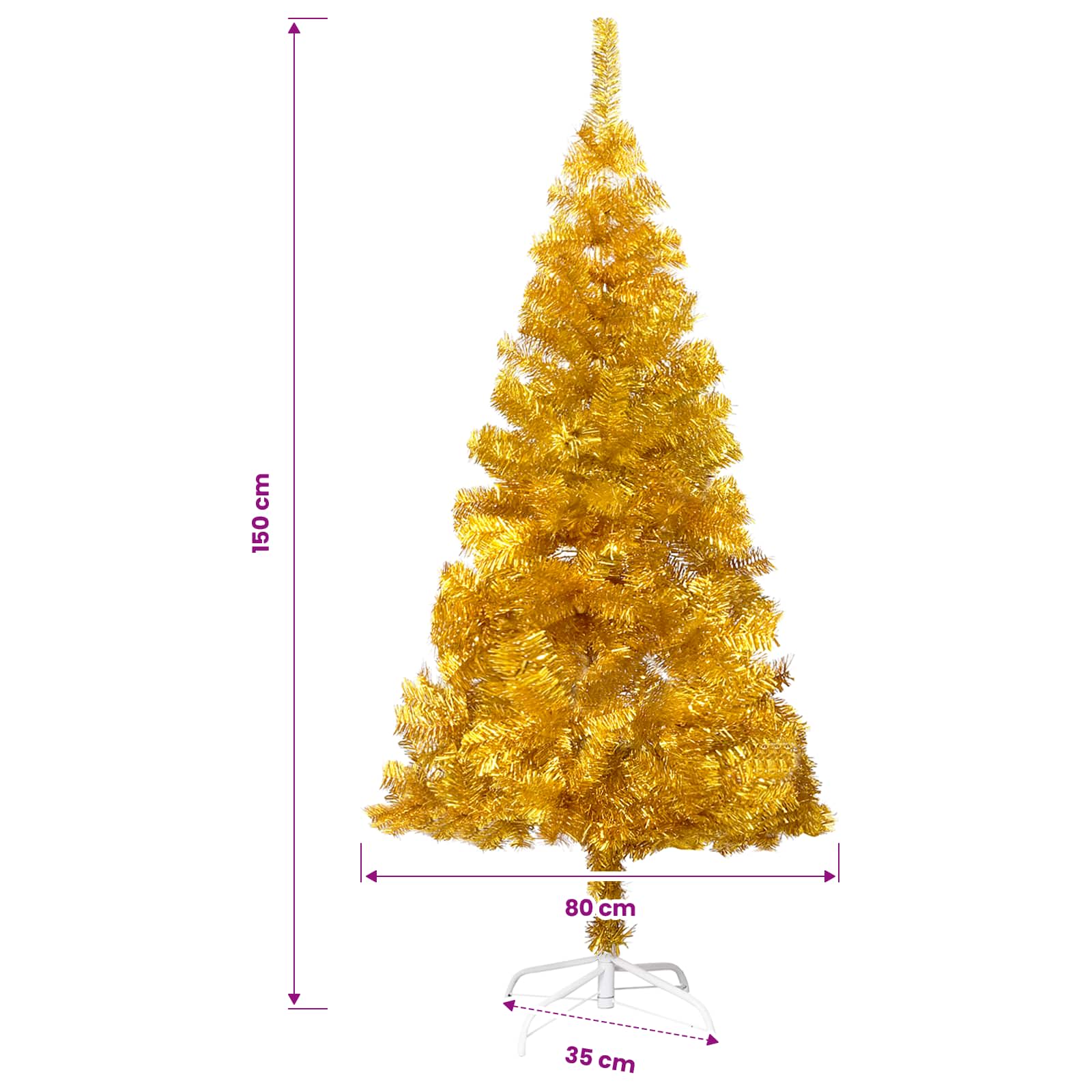 vidaXL Künstlicher Weihnachtsbaum Beleuchtung & Kugeln Gold 150 cm PET – Bild 11