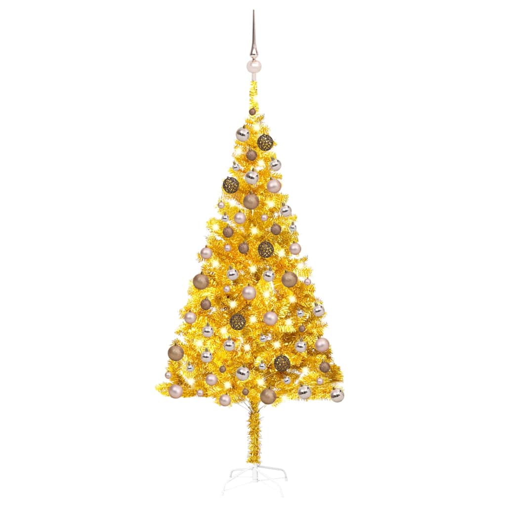 Arbre de Noël artificiel avec LED et boules Doré 180 cm PET