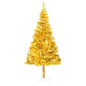 vidaXL Artificial Pre-lit Christmas Tree with Ball Set Gold 70.9" PET