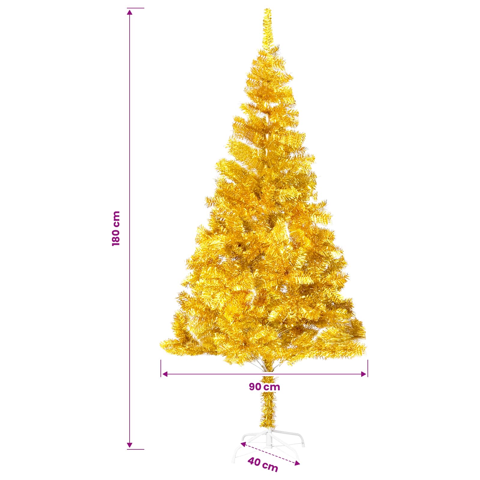 vidaXL Künstlicher Weihnachtsbaum Beleuchtung & Kugeln Gold 180 cm PET – Bild 13