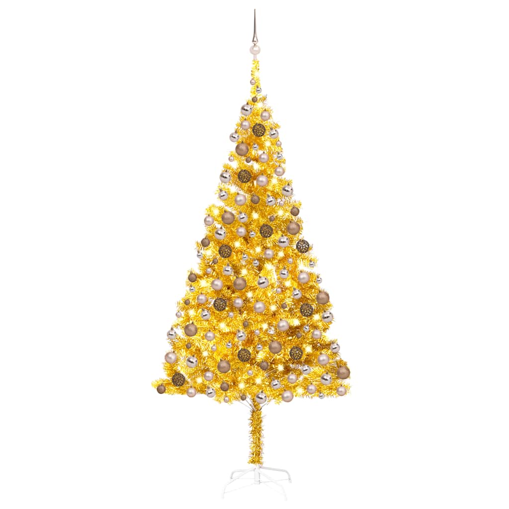 vidaXL Brad de Crăciun artificial cu LED&globuri, auriu, 240 cm, PET