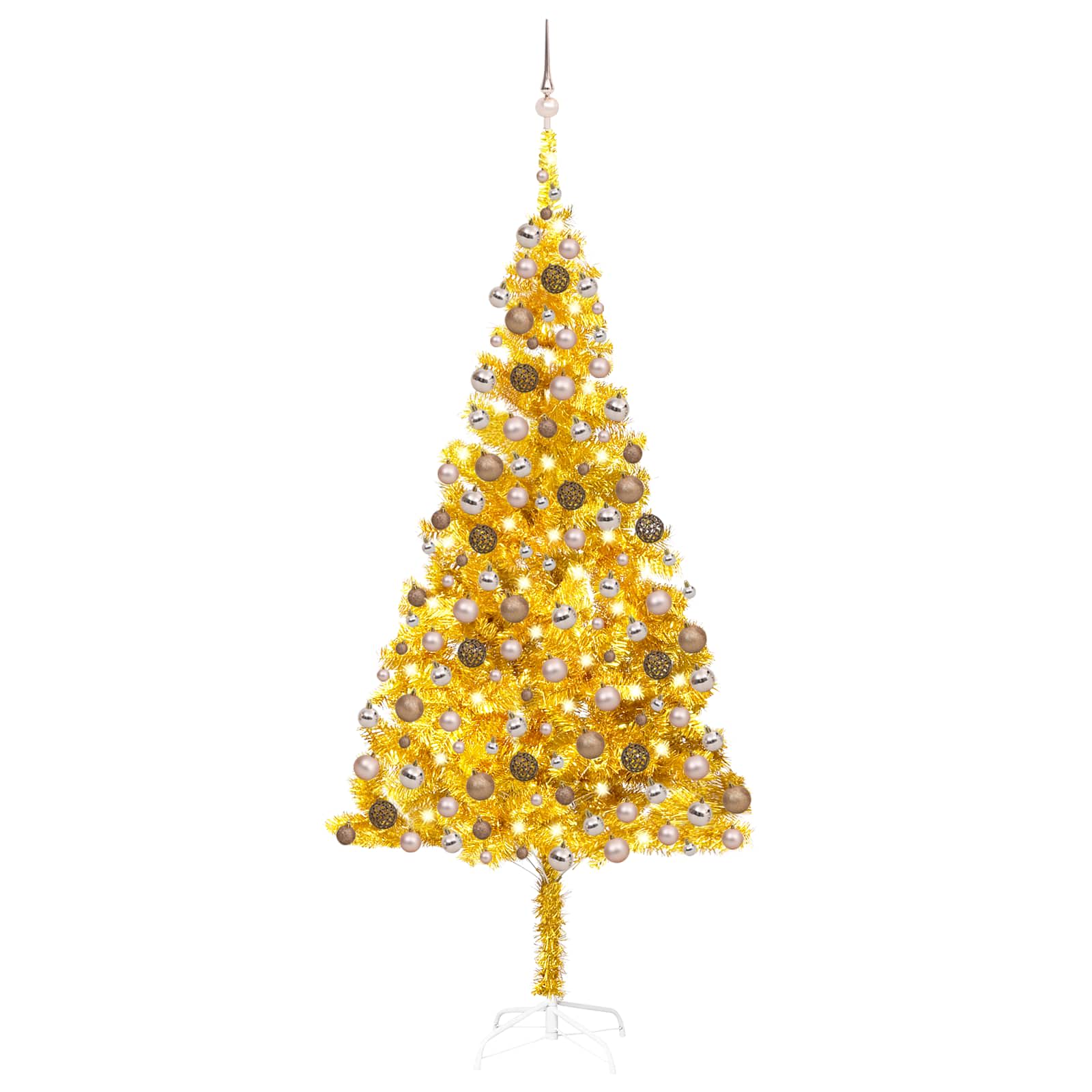 Umělý vánoční stromek s LED a sadou koulí zlatý 240 cm PET 3077607