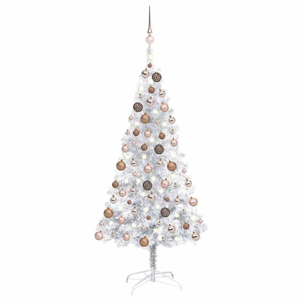 Arbre de Noël artificiel avec LED et boules Argenté 120 cm PET