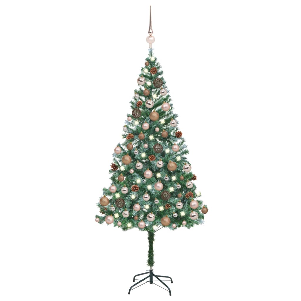 vidaXL juletræ med lys + julekugler og grankogler 180 cm