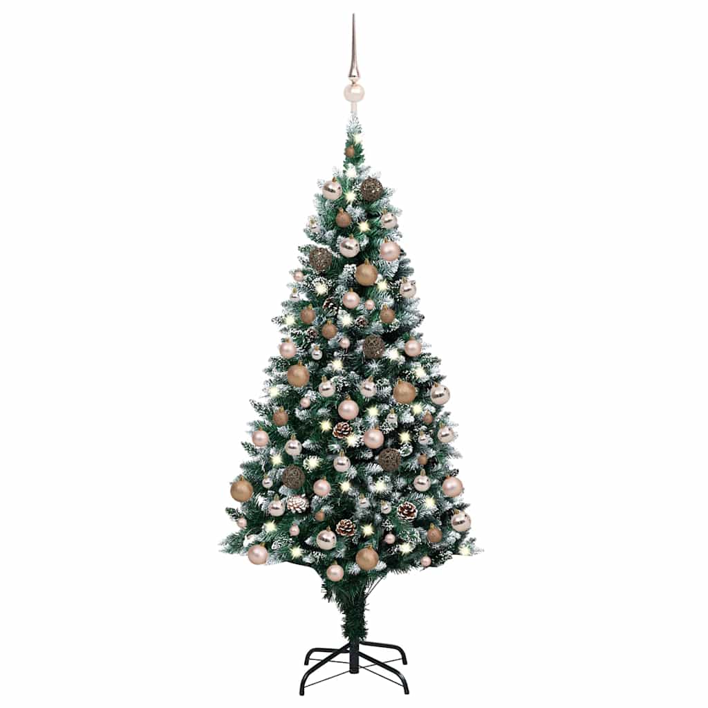 vidaXL Umělý vánoční strom s LED a sadou koulí a šiškami 180 cm