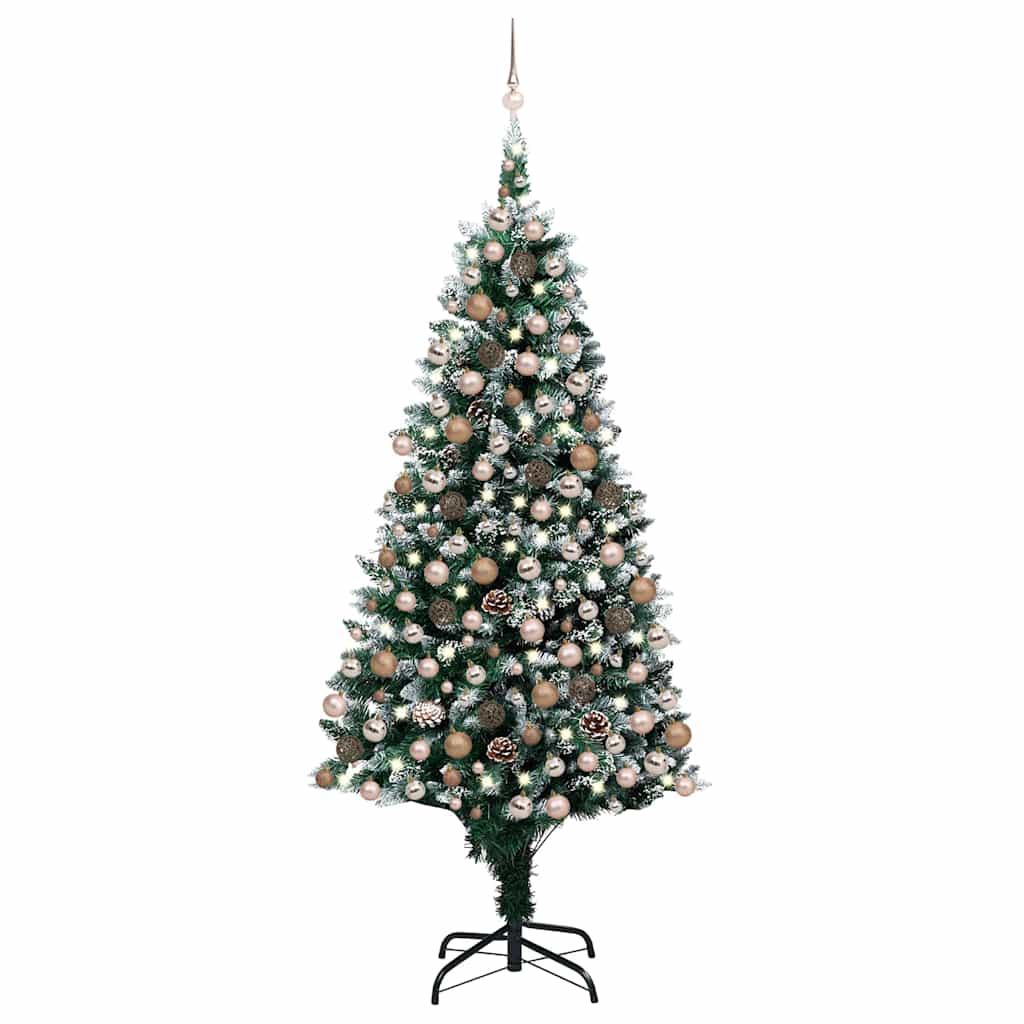 vidaXL kunstigt juletræ med LED og kuglesæt og fyrrekogler 240 cm