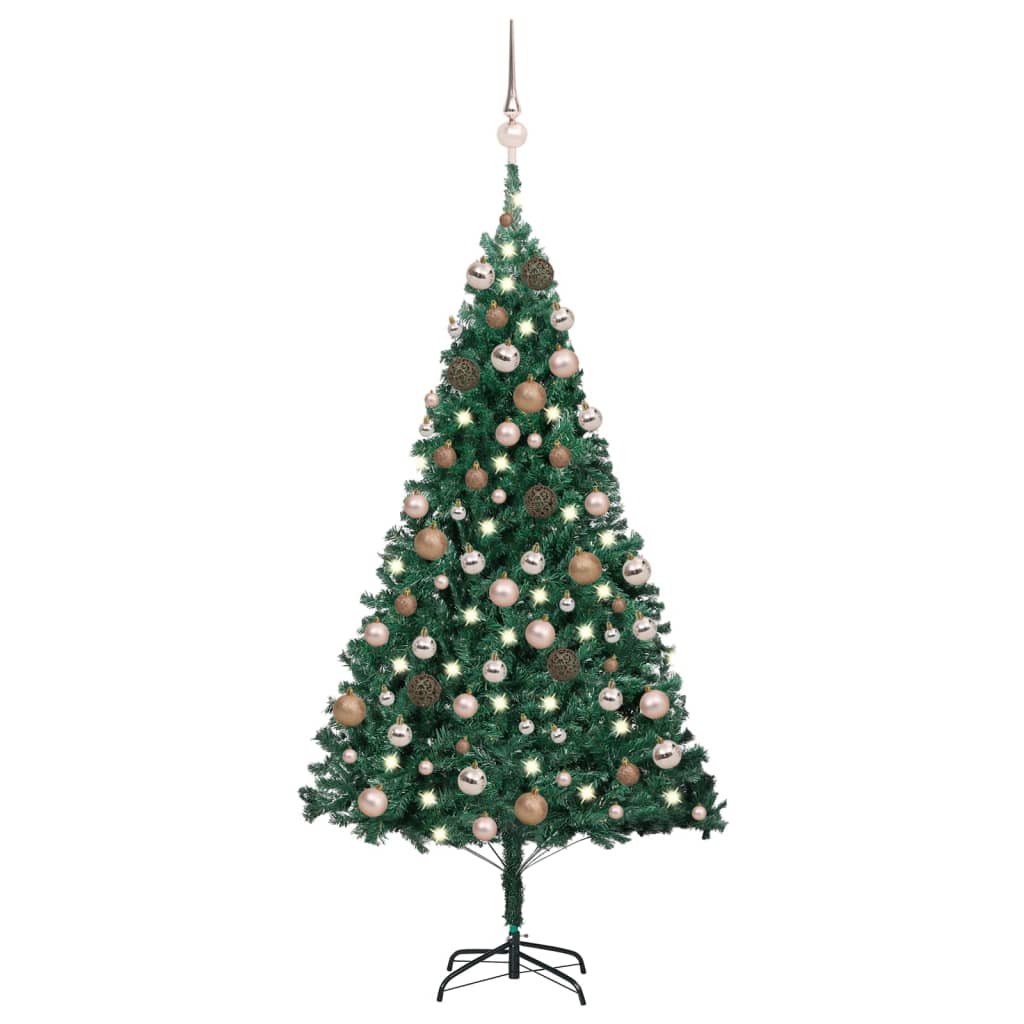 vidaXL Set brad de Crăciun artificial LED-uri/globuri verde 120 cm PVC
