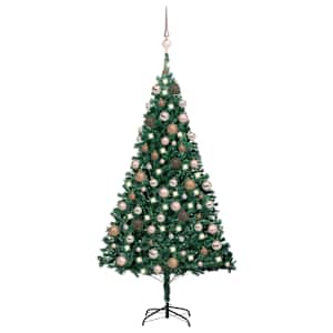 vidaXL valgustusega kunstkuusk kuulidega, roheline, 120 cm, PVC