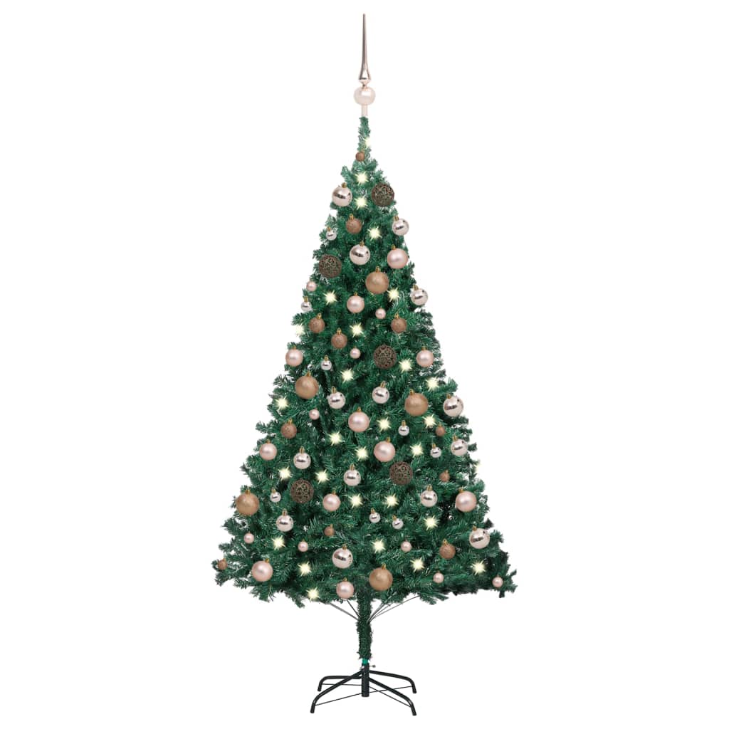 vidaXL Set brad de Crăciun artificial LED-uri/globuri verde 180 cm PVC 
