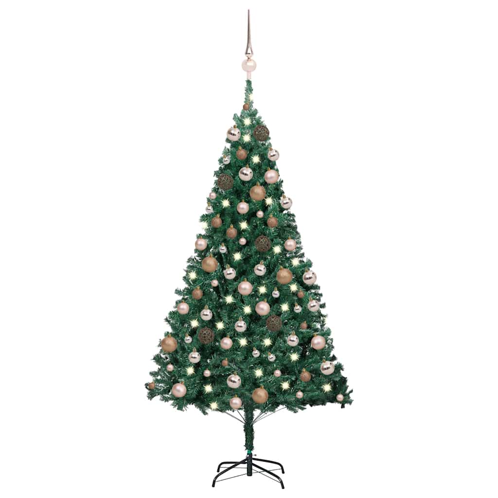 Arbre de Noël artificiel avec LED et boules Vert 180 cm PVC