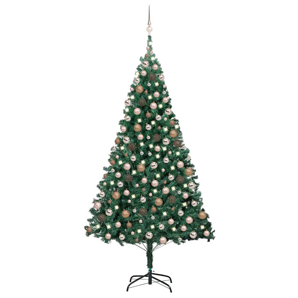 Arbre de Noël artificiel avec LED et boules Vert 210 cm PVC