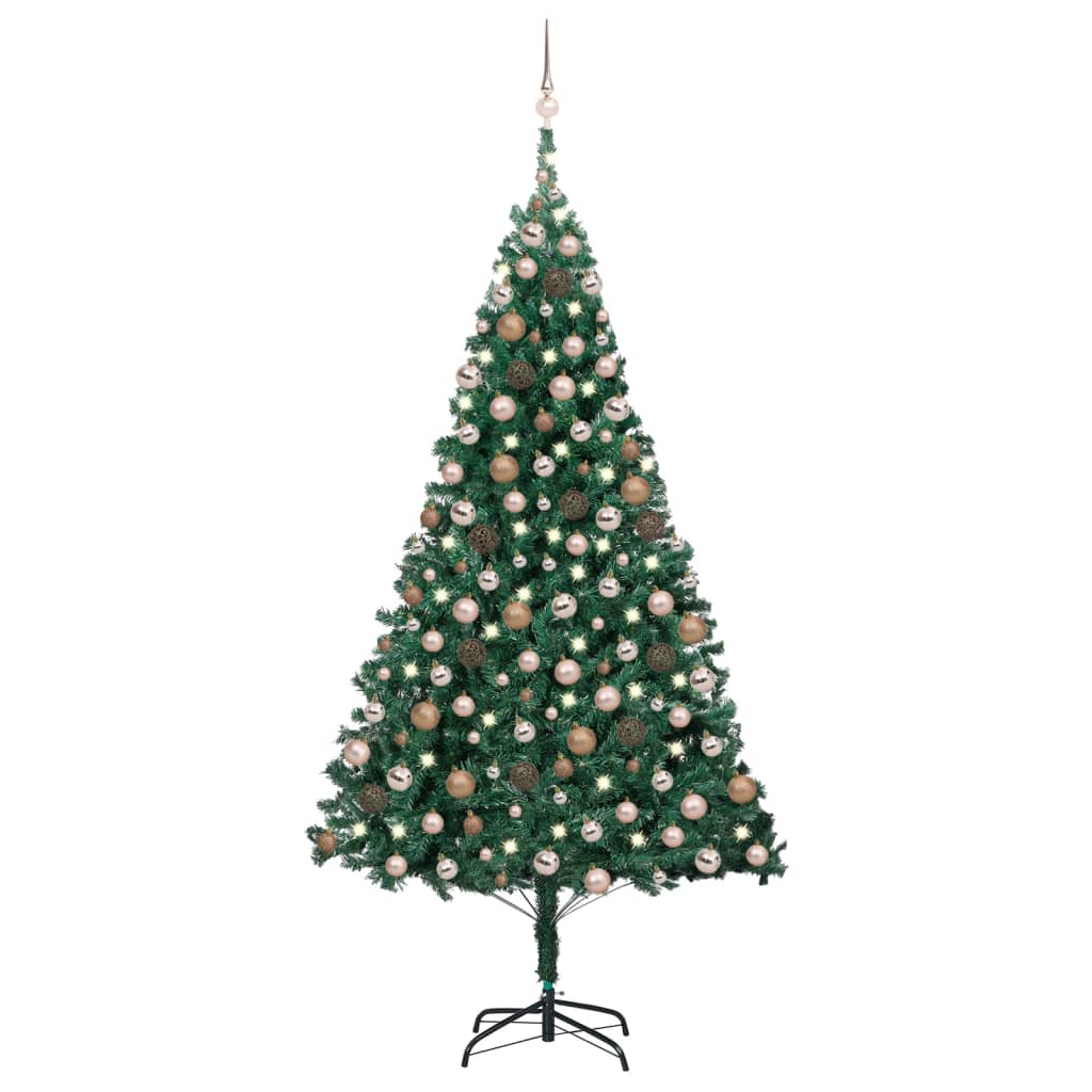 vidaXL Brad Crăciun artificial pre-iluminat, set globuri, verde 240 cm