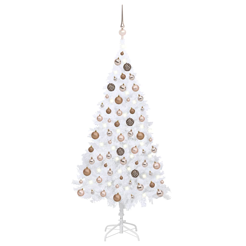 vidaXL Pom de Crăciun artificial cu LED-uri/globuri, alb, 120 cm PVC