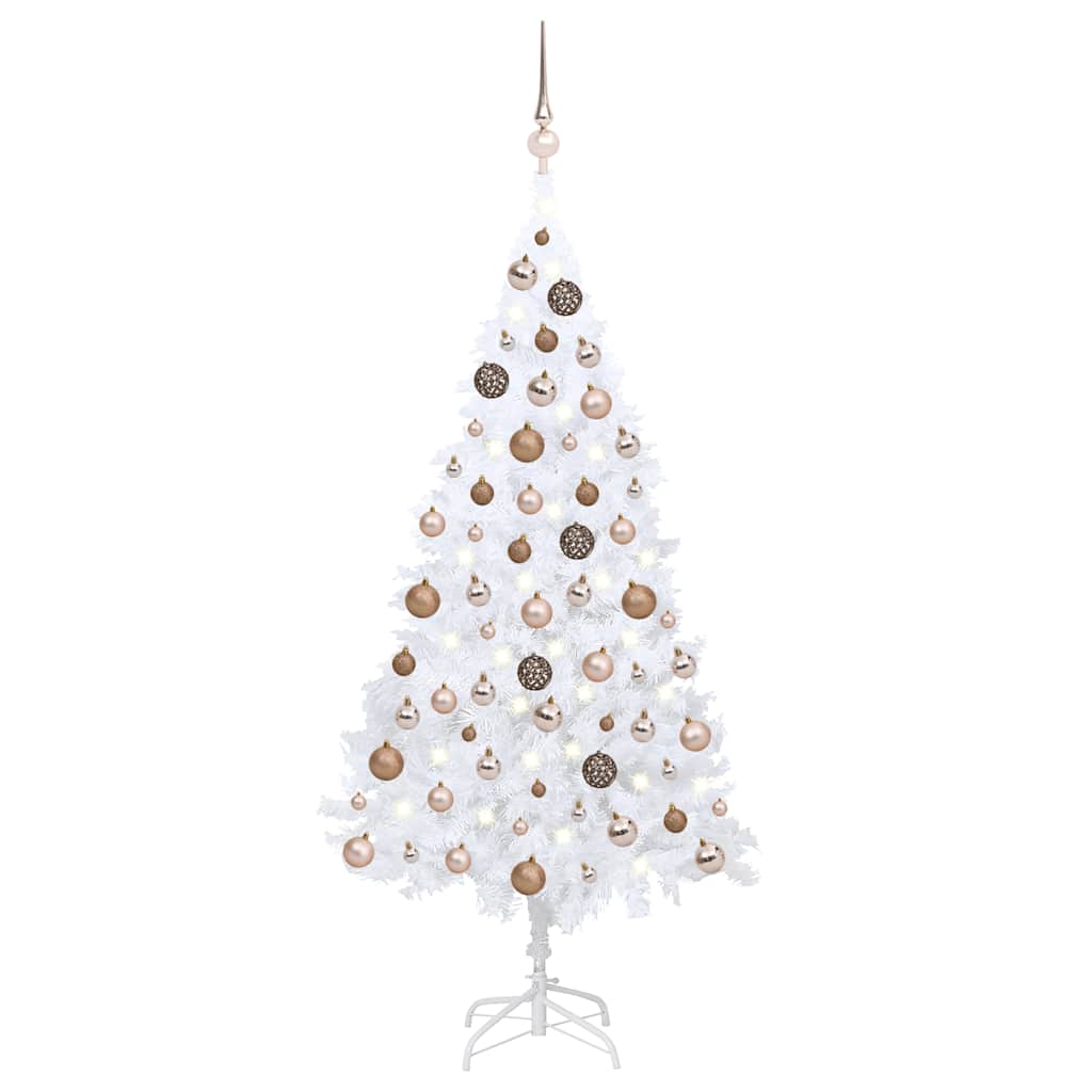 Arbre de Noël artificiel avec LED et boules Blanc 180 cm PVC