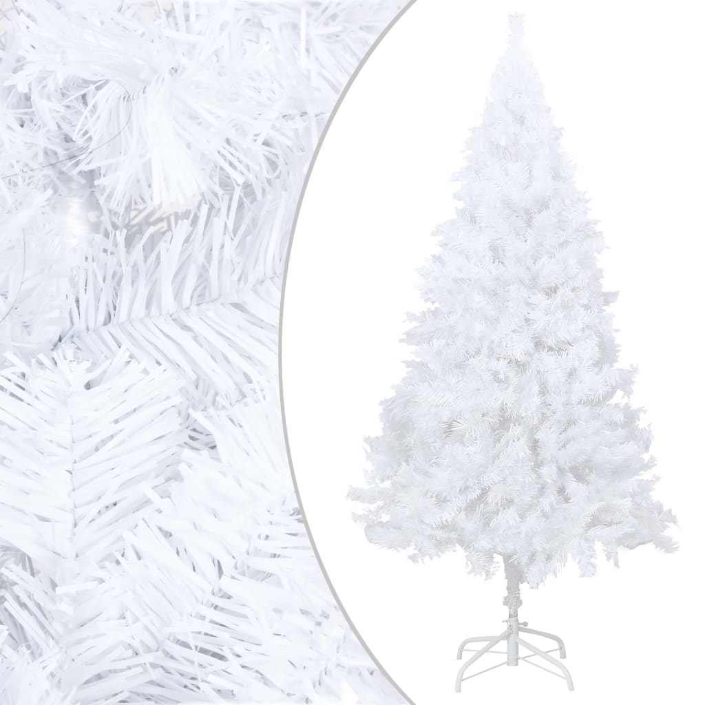  Osvetlený umelý vianočný stromček s guľami, biely 210 cm, PVC