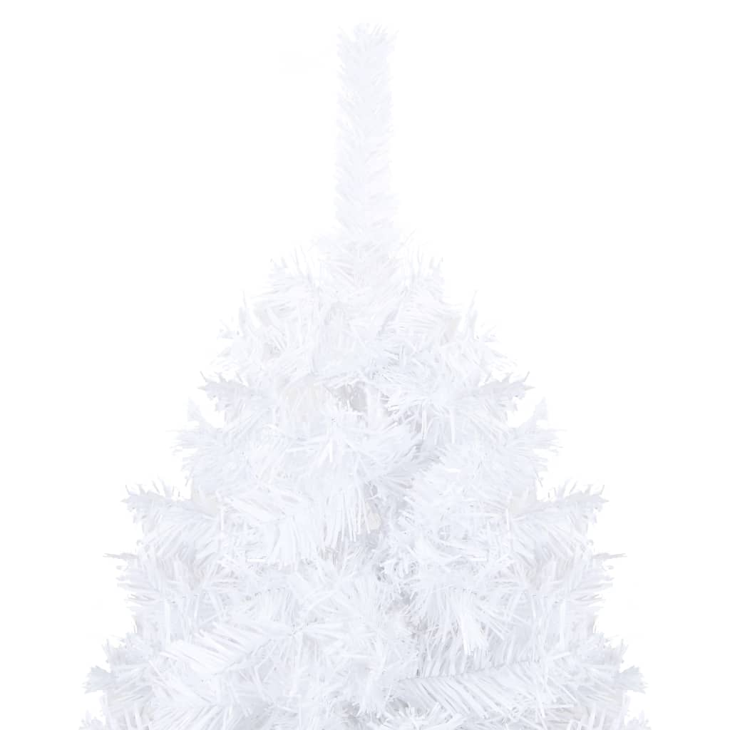  Osvetlený umelý vianočný stromček s guľami, biely 210 cm, PVC