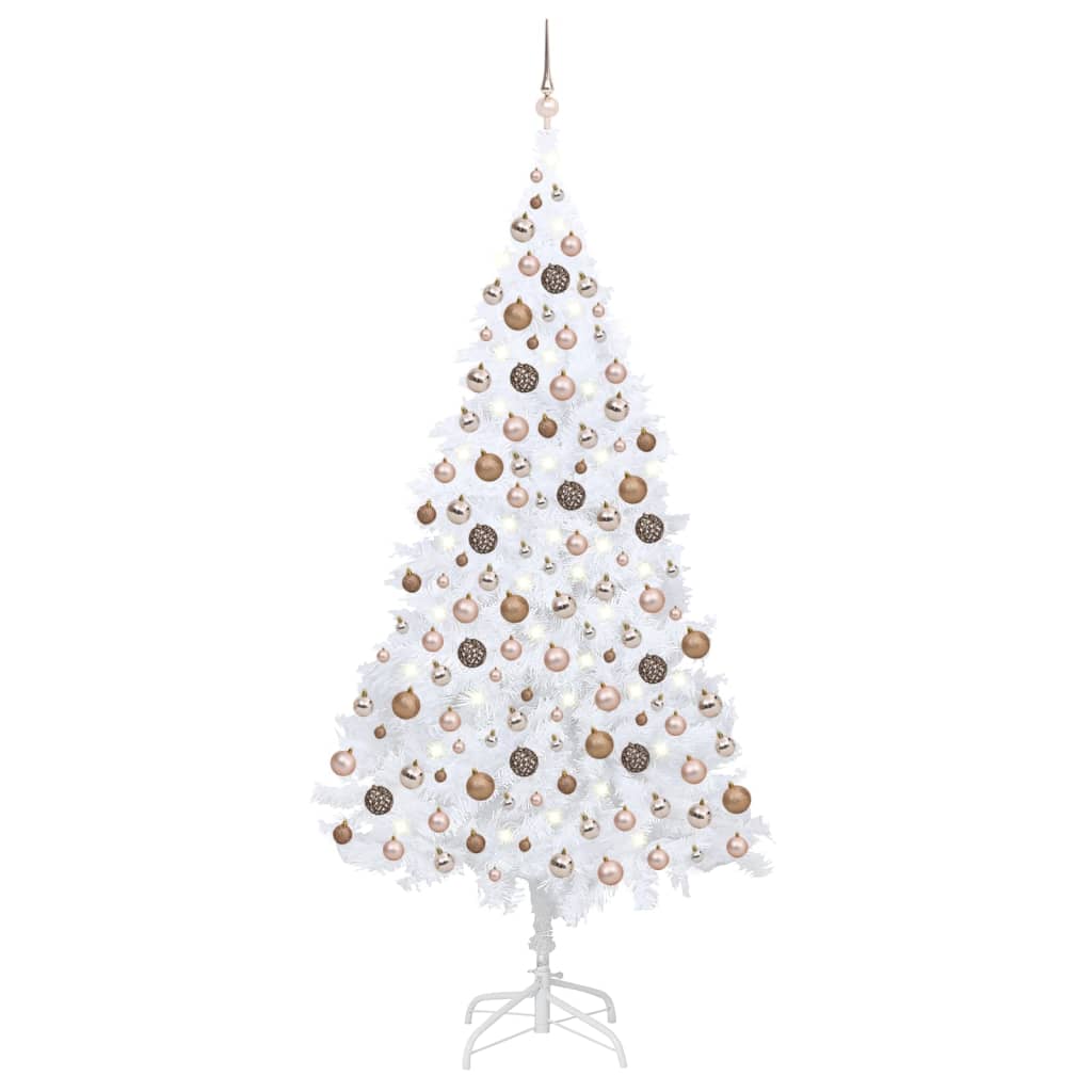 Umělý vánoční stromek s LED a sadou koulí bílý 240 cm