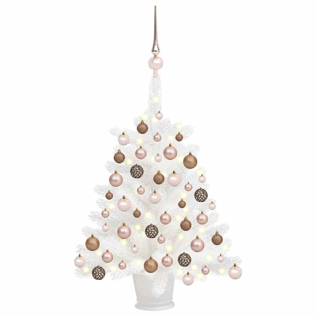 Arbre de Noël artificiel avec LED et boules Blanc 65 cm