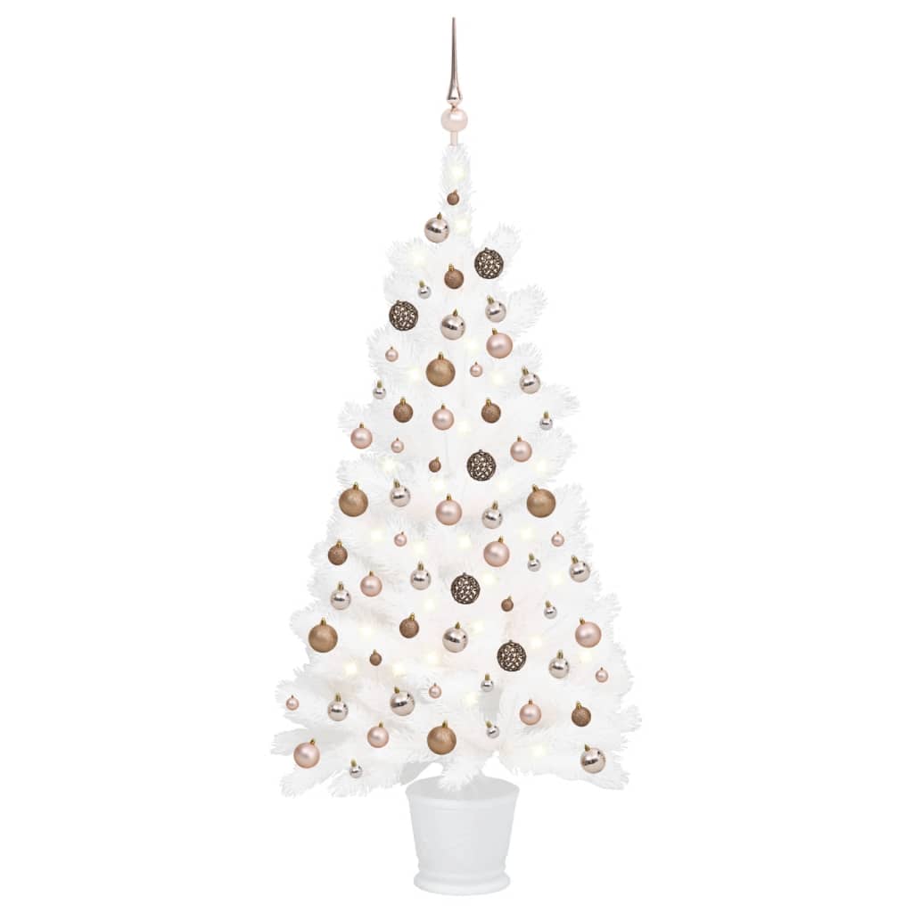 vidaXL Set brad de Crăciun artificial cu LED-uri/globuri, alb, 90 cm vidaXL